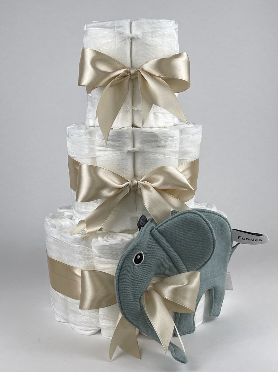 Goedkoopste Chouette-Chouette | Luiertaart Neutraal | Kraamcadeau | Geboorte Jongen Meisje | Babyshower | Knuffeldoek Olifant Ollie Stone groen - Beige