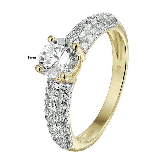 Superbe Ring de fiançailles en or jaune 14 carats avec Briljant 18,00 mm. (taille 57)
