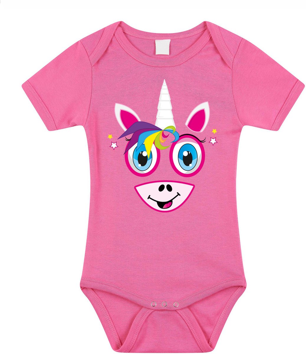 Bellatio Decorations baby rompertje - roze - eenhoorn/unicorn - cadeau romper - kraamcadeau 56