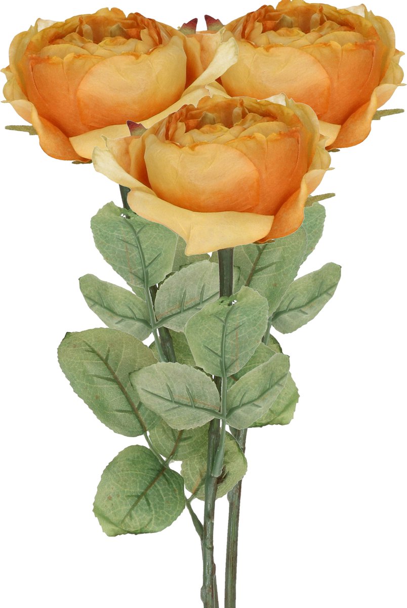 Top Art Kunstbloem roos Diana - 3x - oranje - 36 cm - kunststof steel - decoratie bloemen