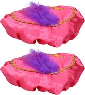 Folat Pietenmuts/baret - 2x - met veer - roze - voor kinderen - one size - Sint en Piet verkleedaccessoire