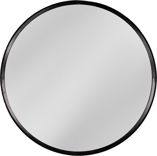 Spiegel Rond - Passpiegel - Zwarte Rand - Wandspiegel Zwart - Metaal - 80 cm