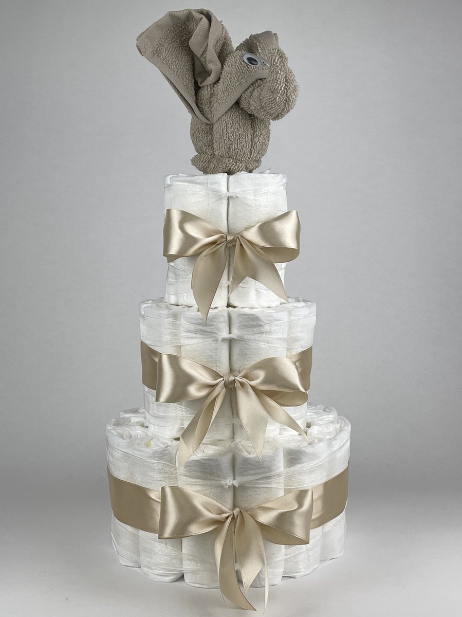 Goedkoopste Chouette-Chouette | Luiertaart Neutraal | Kraamcadeau | Geboorte Jongen Meisje | Babyshower | Olifant Cream - Beige