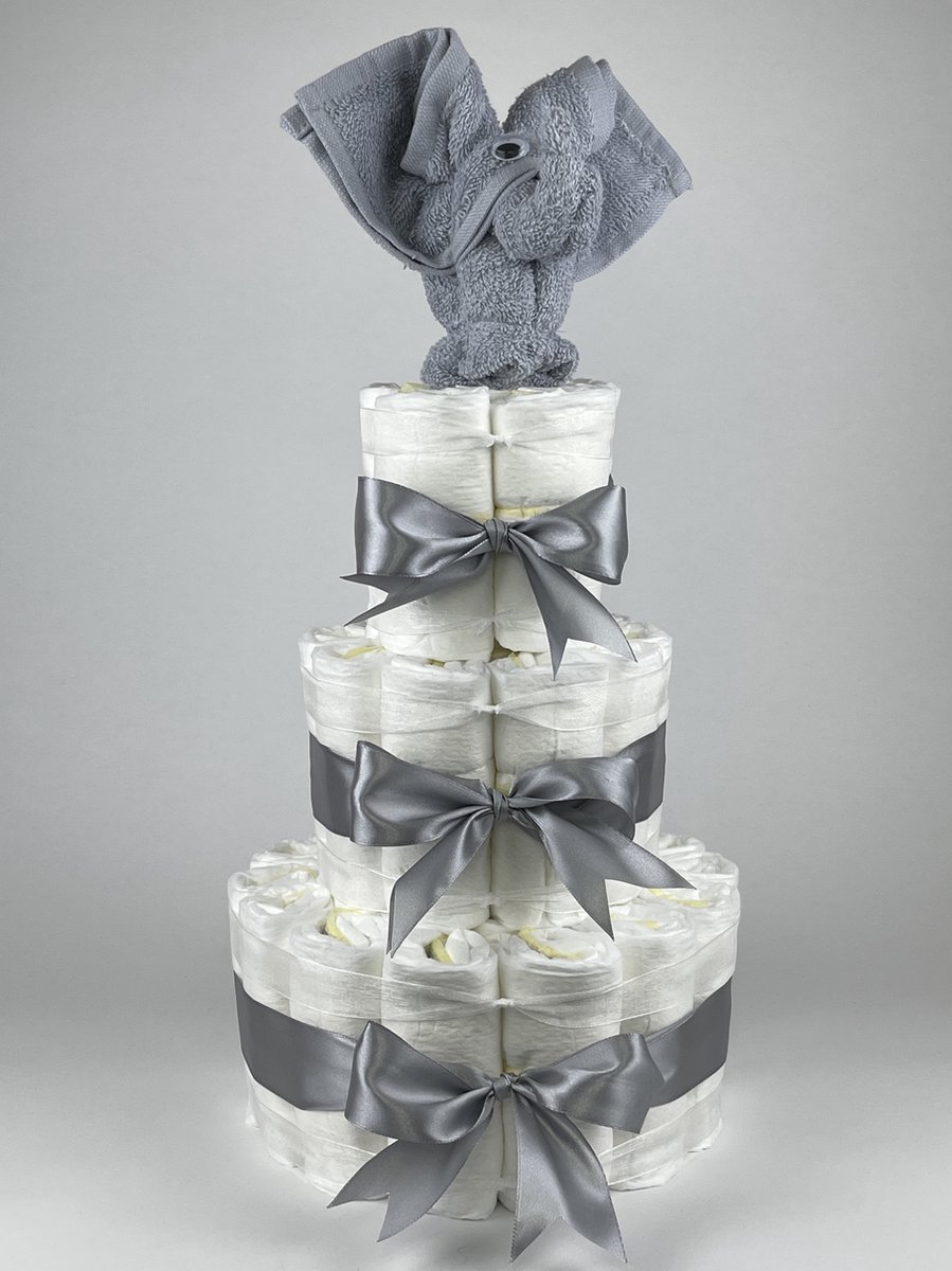 Goedkoopste Chouette-Chouette | Luiertaart Neutraal | Kraamcadeau | Geboorte Jongen Meisje | Babyshower | Olifant Grijs