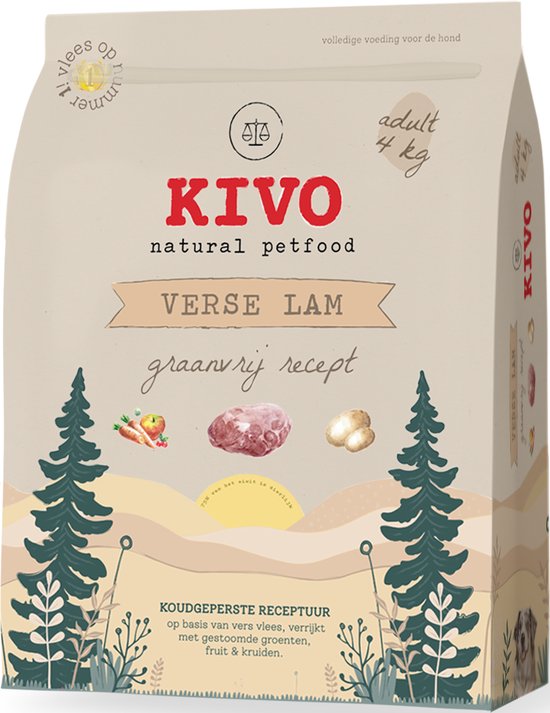 Kivo Petfood - Hondenbrokken Verse Lam - 4 kg - Koudgeperst - Graanvrij