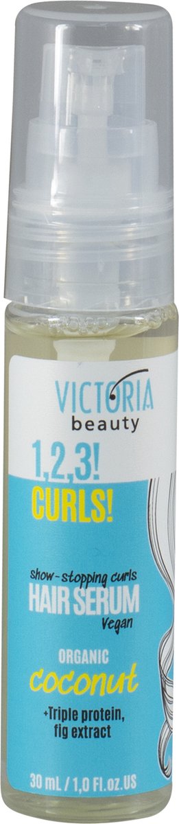 Victoria Beauty - 1,2,3! Curls! - Show-Stopping Curls Hair Serum 30ml - Haarserum voor krullen - Volle, volumineuze en perfect gedefinieerde krullen in een mum van tijd! - Vegan - Biologische kokosnoot - Drievoudig eiwit - Vijgenextract