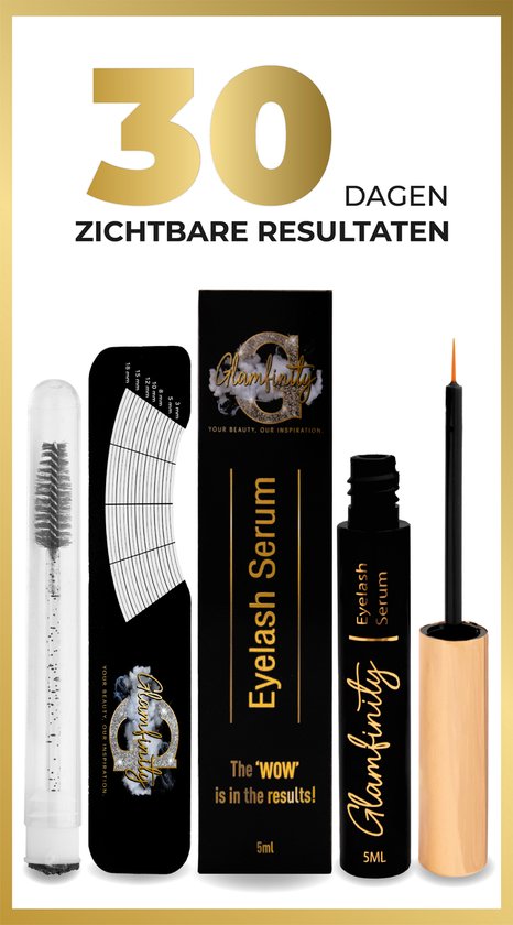 Glamfinity Lash Serum 5ML - Vegan & Dierproefvrij - Incl. meetkaart & wimperborstel - 100% Natuurlijke ingrediënten - Geschikt voor gevoelige ogen - Resultaat binnen 30 dagen - Wimperserum & Wenkbrauw serum - Lash lift