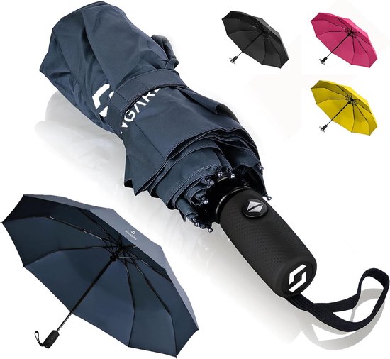 Paraplu stormbestendig tot 140 km/u, zakparaplu met automatische open-sluit functie en gecertificeerde Teflon coating tegen vochtschade, korte handgreep, model OSLO.