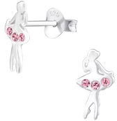 Joy|S - Zilveren ballerina ballet danseres oorbellen - 6 x 11 - roze kristal