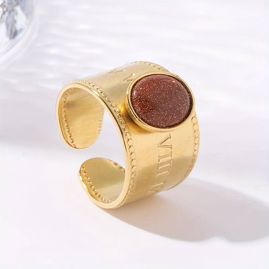 18K Gold Plated Roman Style Jade Gemstone Ring