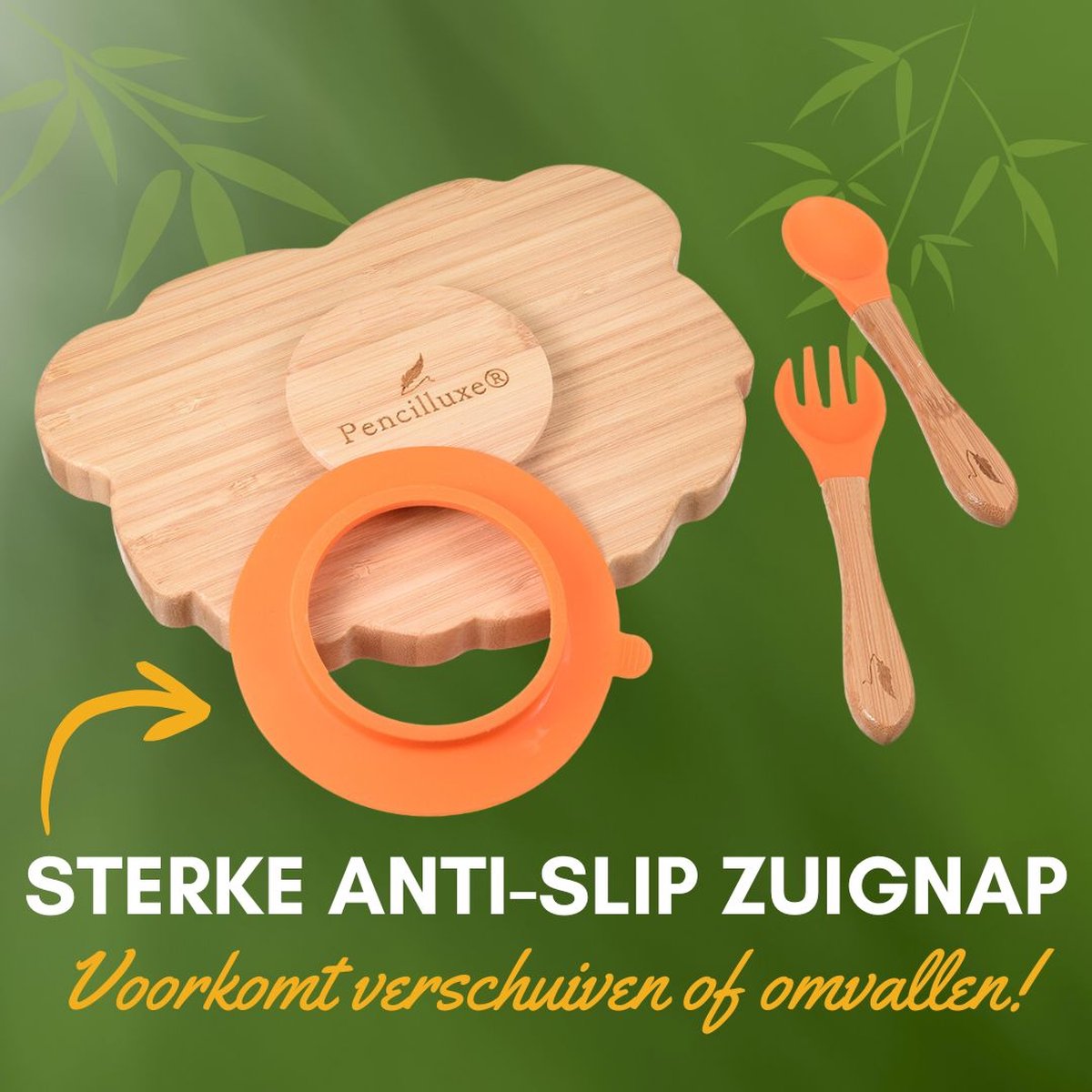 Pencilluxe® Bamboe Baby Bord (Leeuw) - Baby Cadeau - Kinderservies set - Zuignap - Kinderbord - Baby servies - Baby bestek - Melamine & BPA-vrij - Vakjesbord - Kraammand - Kraamcadeau - Babyshower cadeau - Baby - Geboorte Cadeau - Kraamvisite – foto 3