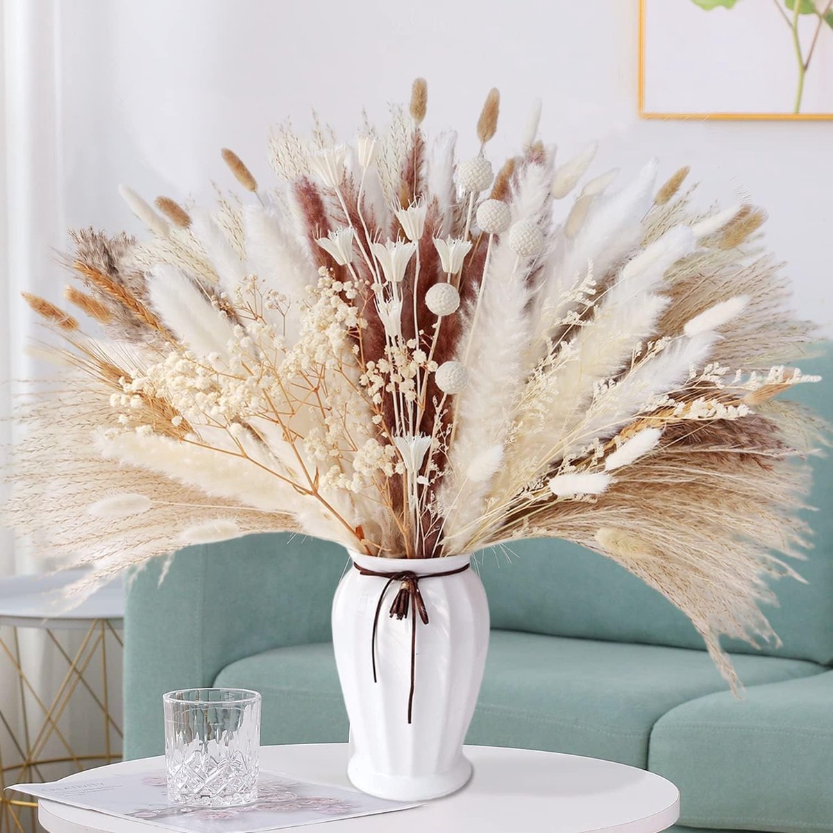 58 Stuks Pampas Gras Gedroogd Natuurlijk Gedroogde Bloemen Deco DIY Droog Bloemen Boeket, Pampas Gras Boeket Rietbloem Deco Ideaal voor Boho Woonkamer