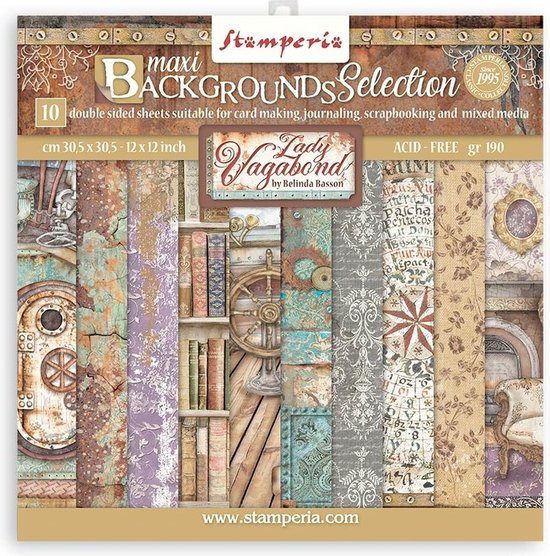 STAMPERIA 10 Fogli Carta Per Scrapbooking 30,5x30,5 Cm - Maxi Background Lady Vagabond Lifestyle - 3