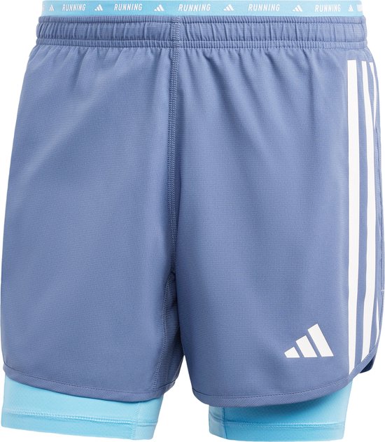 adidas Performance Own The Run 3-Stripes 2-in-1 Short - Heren - Blauw- 2XL