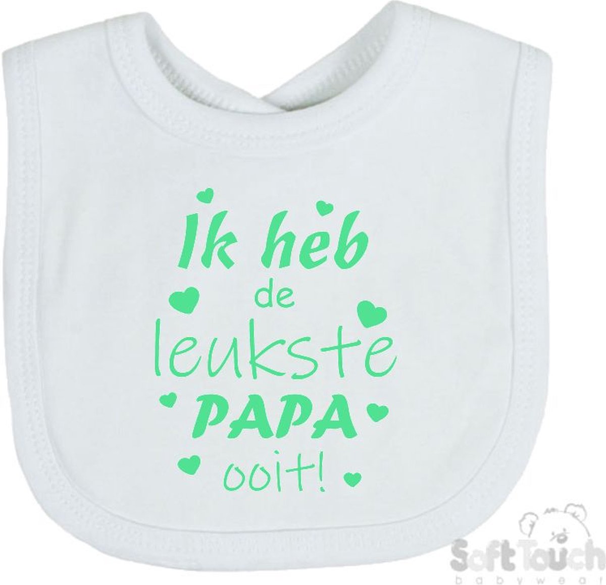 Goedkoopste Soft Touch Slabber Slabbetje Slab Ik heb de leukste papa ooit! Vader Vaderdag Unisex Katoen Wit/mint Maat 33x22 Cm