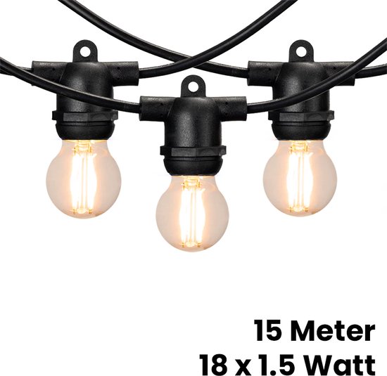 Lybardo lichtsnoer buiten - Lichtslinger - 15 meter inclusief 18 warm witte lampjes 1.5 watt | IP54 waterdicht