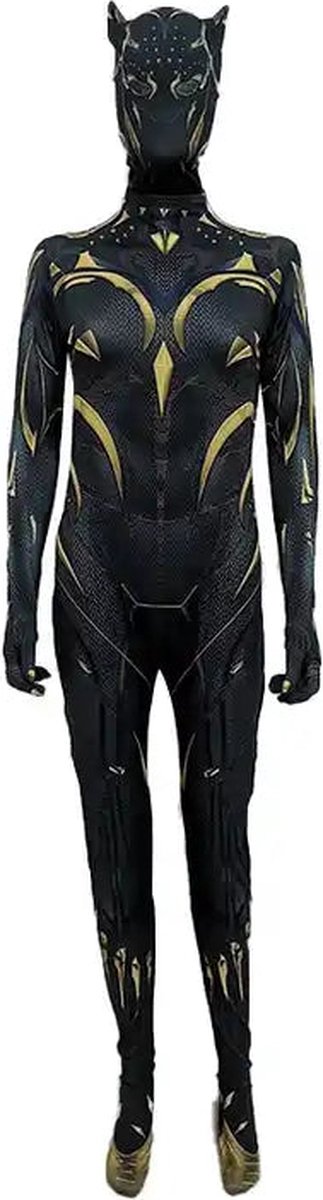 Superheldendroom - Wakanda Heldin Kostuum – Zwart – Stretch - 110/116 (4/5 Jaar) - Verkleedkleding - Superheldenpak - Actieheld - Carnaval