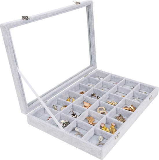 Belle Vous Zwart Velours Sieraden Organiser Display Doos Tray, 24