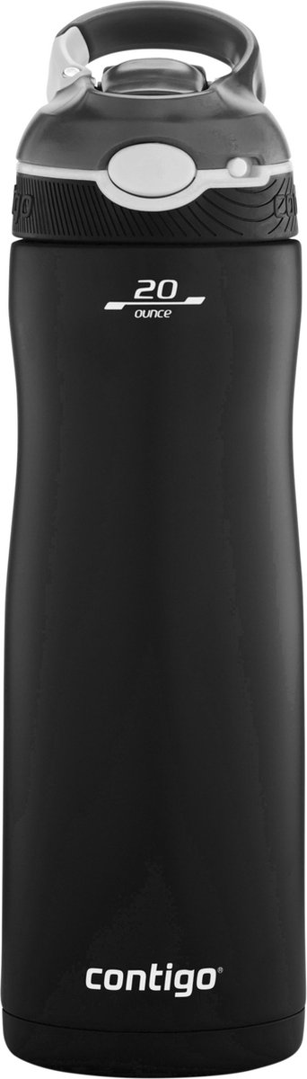 Contigo Ashland Chill drinkfles met rietje grote BPA-vrije roestvrijstalen waterfles thermosfles lekvrij houdt dranken tot 24 uur koel; voor sport fietsen joggen wandelen 590 ml | Matte Black