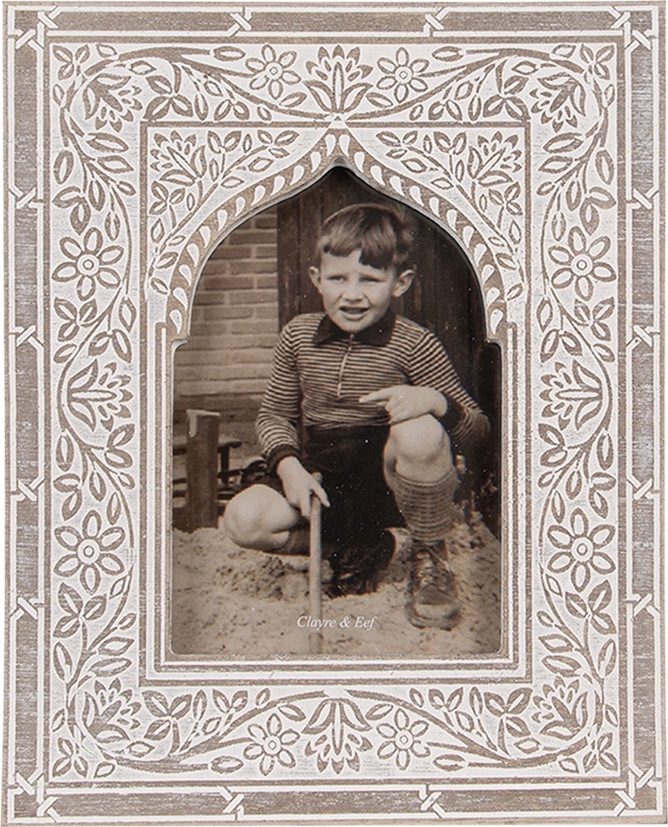 Clayre & Eef Fotolijst 10x15 cm Wit Bruin Hout