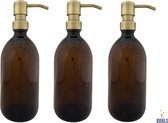Set van 3 Amber Plastic Zeepdispensers (500ml) met Goudkleurig RVS Pompje