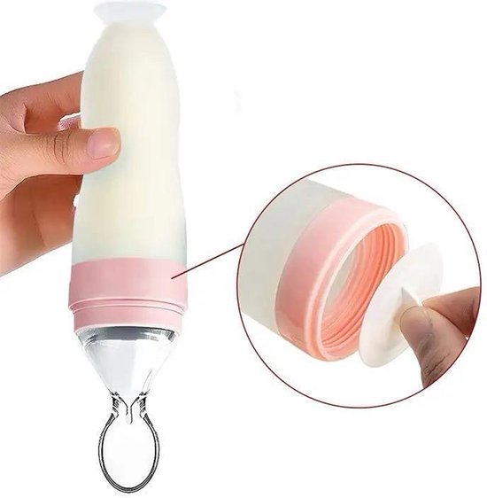 Life Nur - Biberon pressable avec cuillère - Couverts Bébé / Couverts pour enfants - Cadeau maternité - Baby shower - Rose - 120ml