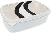 Broodtrommel Wit - Lunchbox Abstract - Lijn - Design - Pastel - Brooddoos 18x12x6 cm - Brood lunch box - Broodtrommels voor kinderen en volwassenen