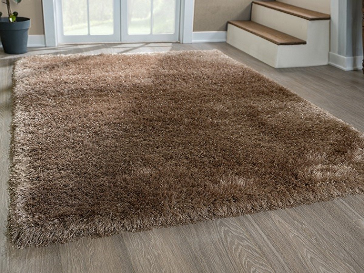 Tapis Poils Longs Pour Salon, Shaggy Avec Fil Brillant, Uni Blanc