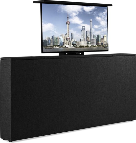 Bedonderdeel - Soft bedden TV-Lift meubel Voetbord - Max. 43 inch TV - 110 breed x85x21 - lederlook zwart