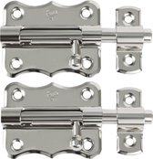 AMIG schuifslot/plaatgrendel - 4x - staal - 4 x 3.8 cm - vernikkeld - zilver - deur - poort