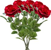 Emerald Kunstbloem roos Marleen - 5x - rood - 63 cm - decoratie bloemen