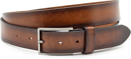 Thimbly Belts Tabak (cognac) kleurige pantalon riem - heren en dames riem - 3.5 cm breed - Cognac - Echt Leer - Taille: 95cm - Totale lengte riem: 110cm