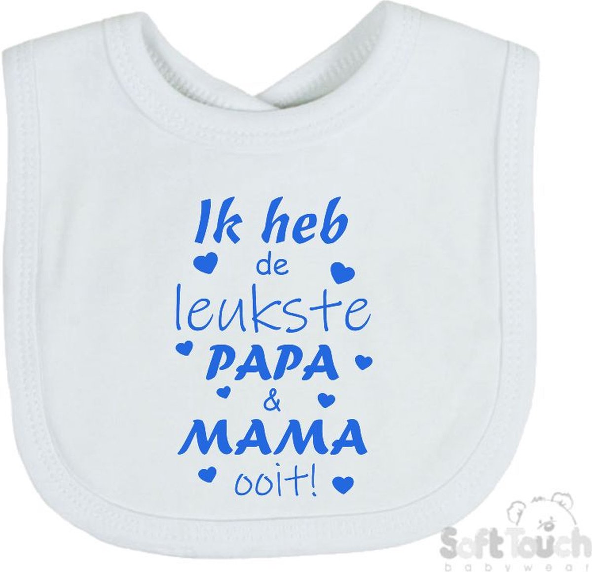 Goedkoopste Soft Touch Slabber Slabbetje Slab Ik heb de leukste papa & mama ooit! Unisex Katoen Wit/blauw Maat 33x22 Cm