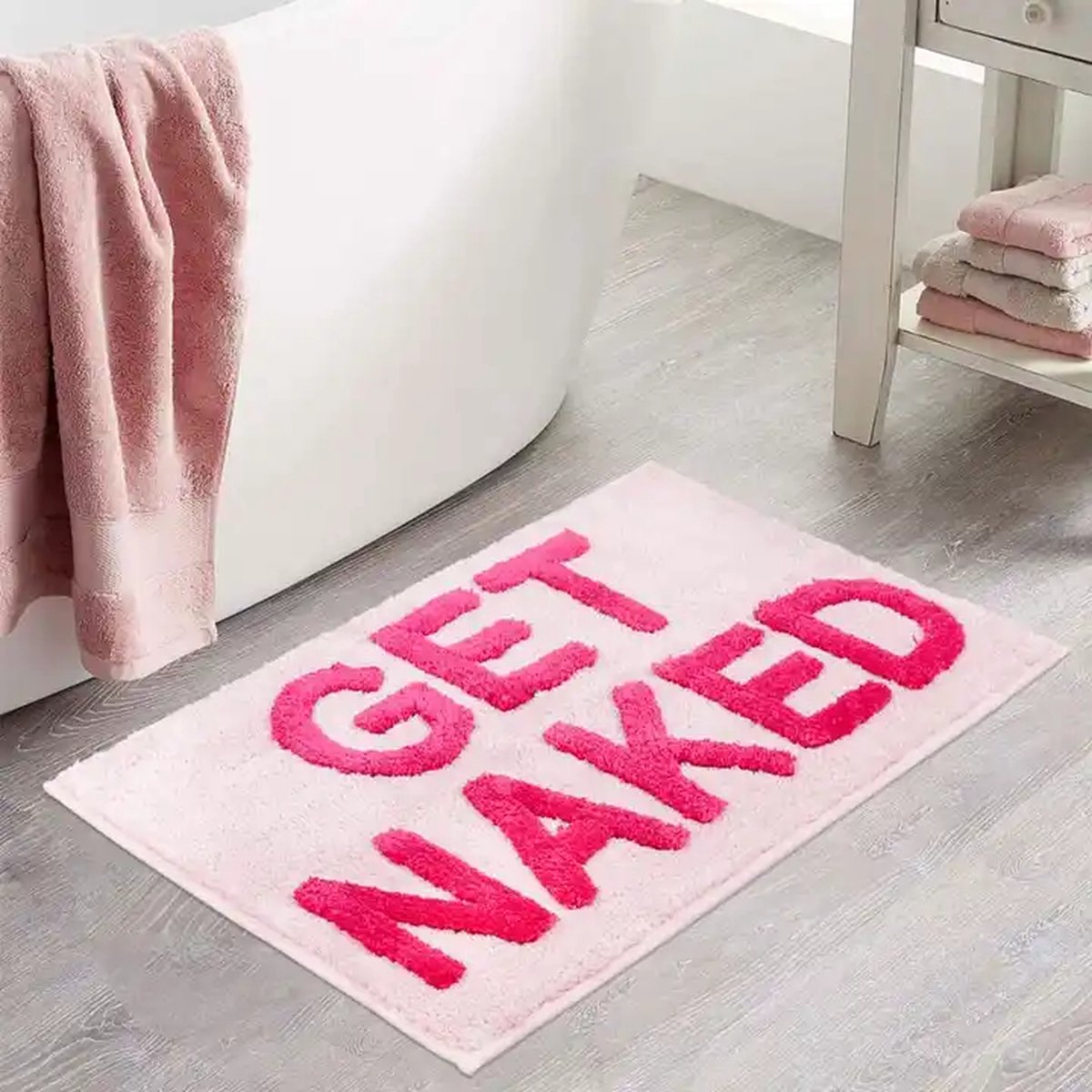 Get Naked - Badmat - Antislip - Douchemat - Toiletmat - Badkamer decoratie - Roze - 50x80cm