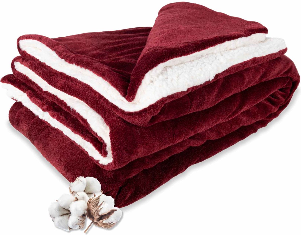 Plaid Rood DecoSence® Fleece deken 150x200 cm - Fleece Plaid - Plaids - Bordeaux ...