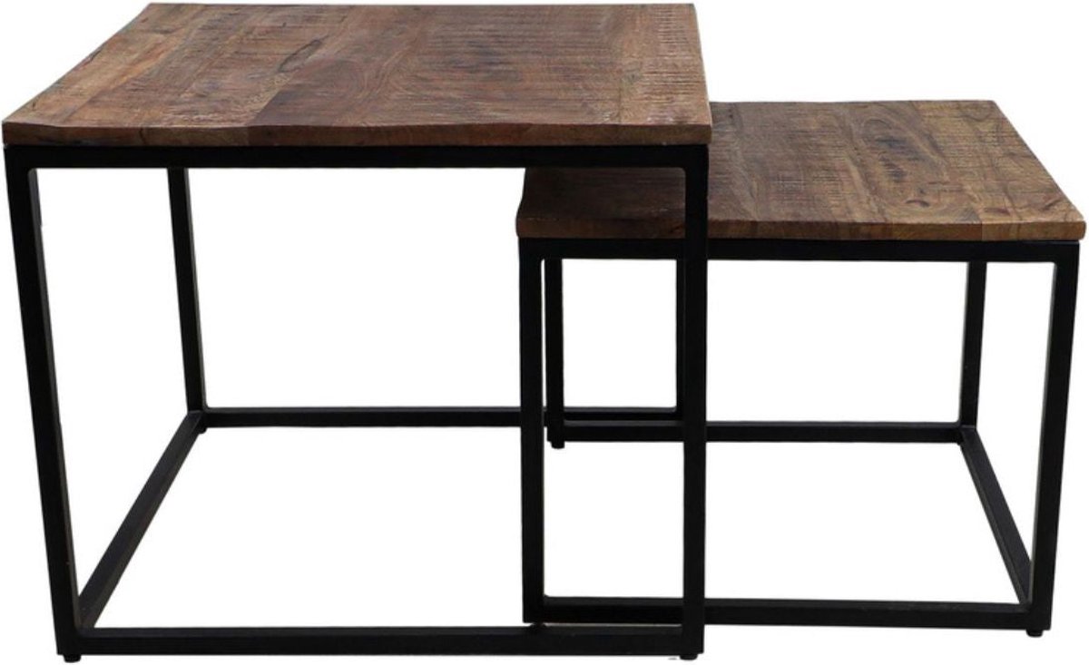Tectake Set Van 2 Bijzettafels Skaland Met Houten Poten In Scandinavische Stijl Bruin Wit
