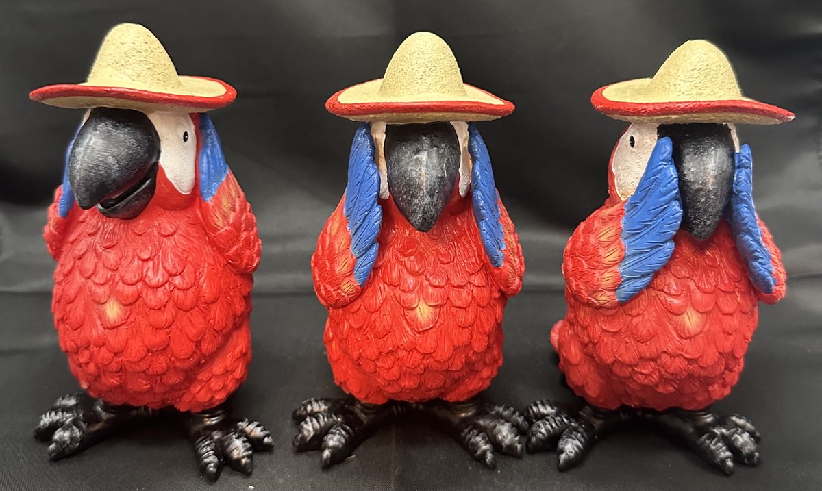 Impuls Tropische papegaaien " horen, zien & zwijgen" beeldjes - rood - set van 3 - 13 cm hoog - polyresin - decoratief Rood - papegaaien