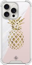 Casimoda® hoesje - Geschikt voor iPhone 15 Pro Max - Ananas - Shockproof case - Extra sterk - TPU/polycarbonaat - Roze, Transparant