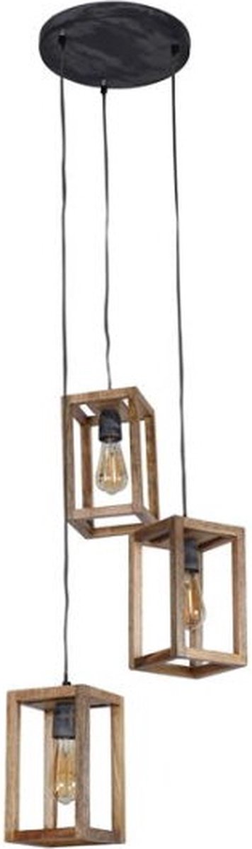 Hanglamp 3x houten frame getrapt - Massief mango naturel