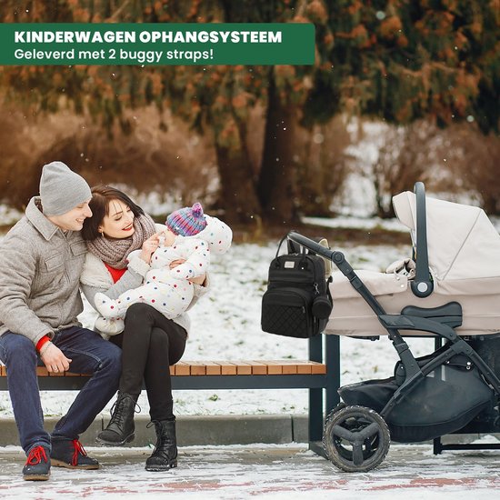 Luxegoed® Luiertas Rugzak met Verschoonmatje - Luiertassen - Rugtas - Zwart - Inclusief – Buggy /kinderwagenhaken, spenenetui en Isoleervak – Complete Set