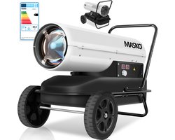 MASKO® Heteluchtkanon 30kW Diesel 34 Liter Tank - mobiele Warmtekanon met Thermostaat 750m³/u inclusief Wagen - Wit / Zwart