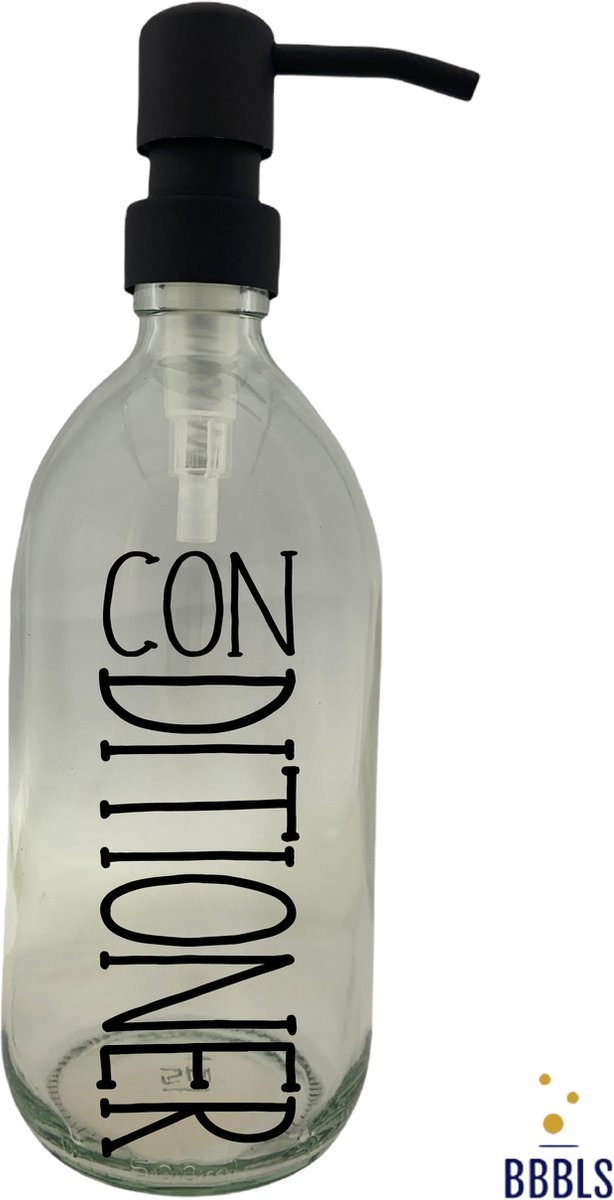 BBBLS Design Dispenser "Conditioner" | Transparant Kunststof | 500ml | RVS / Metaal Pomp Zwart | Zeeppomp | Zeepdispenser | Zeephouder