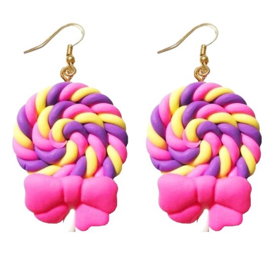 Fako Bijoux® - Boucles d'oreilles d'oreilles - Sucette Avec Noeud - 25x55mm - Multicolore