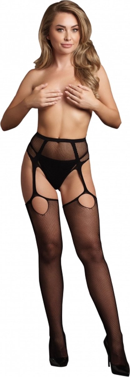 Shots - Le Désir DES061BLKOS - Pantie with Attached Stockings - OS - Black O/S