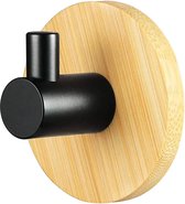 DWIH® - Zelfklevende Haak van Bamboe en zwart staal - Ophanghaken - Zelfklevend - Handdoekhaakjes - Badkamer - Bamboo - Zwart Staal