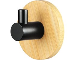 DWIH® - Zelfklevende Haak van Bamboe en zwart staal - Ophanghaken - Zelfklevend - Handdoekhaakjes - Badkamer - Bamboo - Zwart Staal
