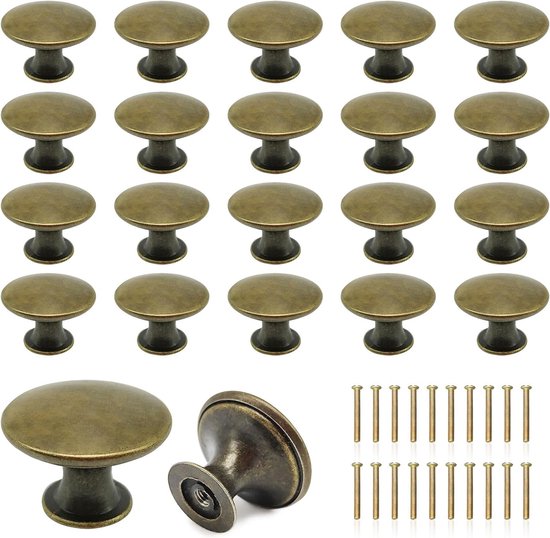 20 pièces boutons d'armoire en bronze vintage, boutons d'armoire ronds de style vintage, poignées de tiroir chics, poignée en métal, porte de placard, bouton de tiroir, boutons de porte de meuble ronds de 30 mm (bronze)