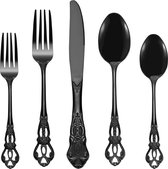 Prachtige retro royal zwart RVS 20-delige bestekset, bestekset, RVS, bestek inclusief vork, lepel en mes