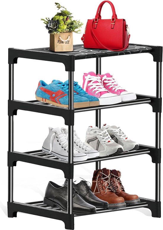 Schoenenrek, stapelbaar klein schoenenrek, 4 verdiepingen, 8 paar, schoenenrek voor entree, hal en kast, ruimtebesparende opslag en organisatie