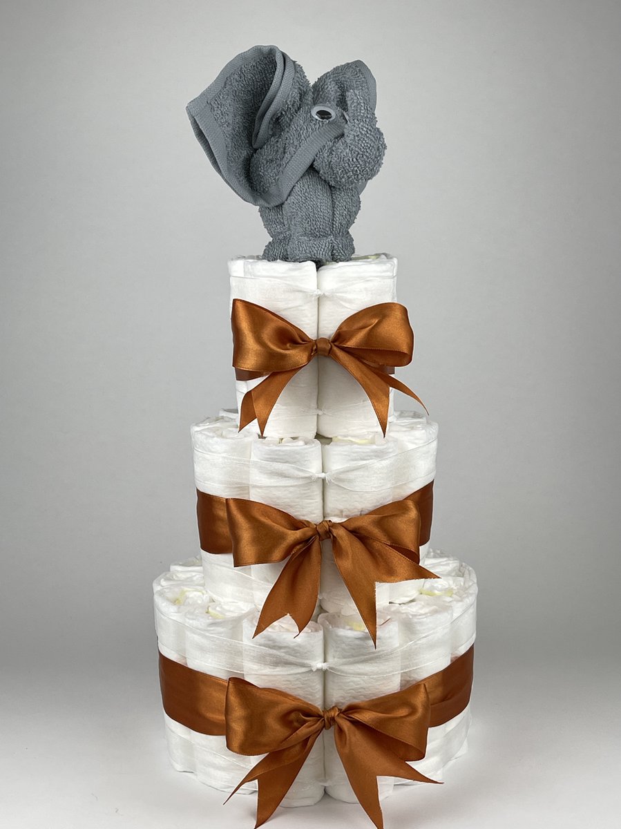 Goedkoopste Chouette-Chouette | Luiertaart Neutraal | Kraamcadeau | Geboorte Jongen Meisje | Babyshower | Olifant Grey-Blue - Koper